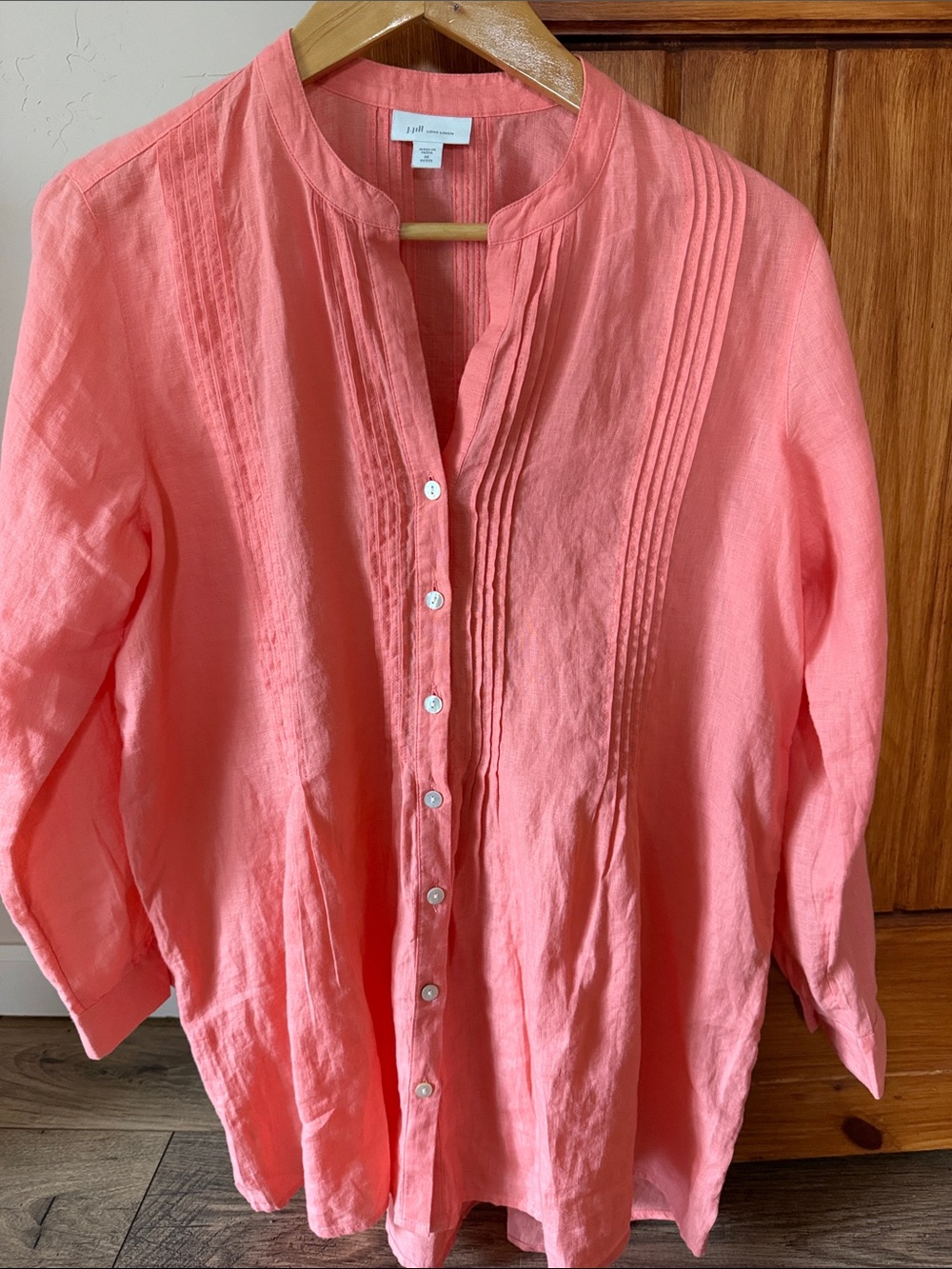 J. Jill "Love Linen" Pintuck Tunic Blouse in Coral medium petite like new